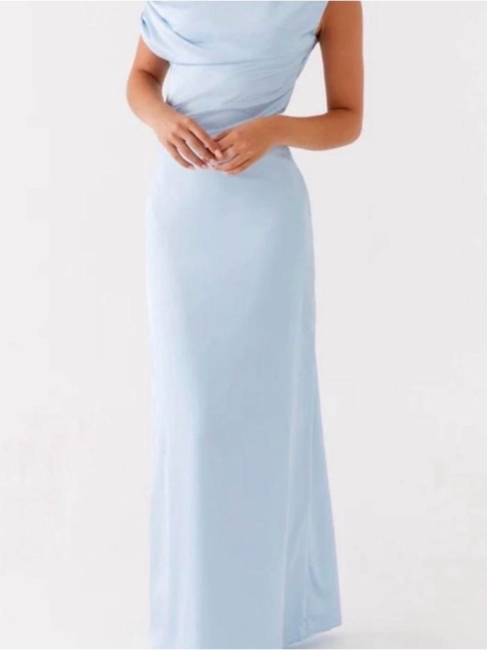 Peppermayo Pale Blue Draped One-Shoulder Maxi Dress